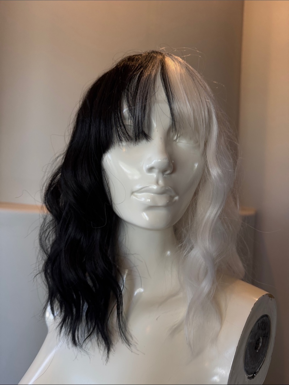 Two-Tone Black & White Wavy Fringe Women's Wig